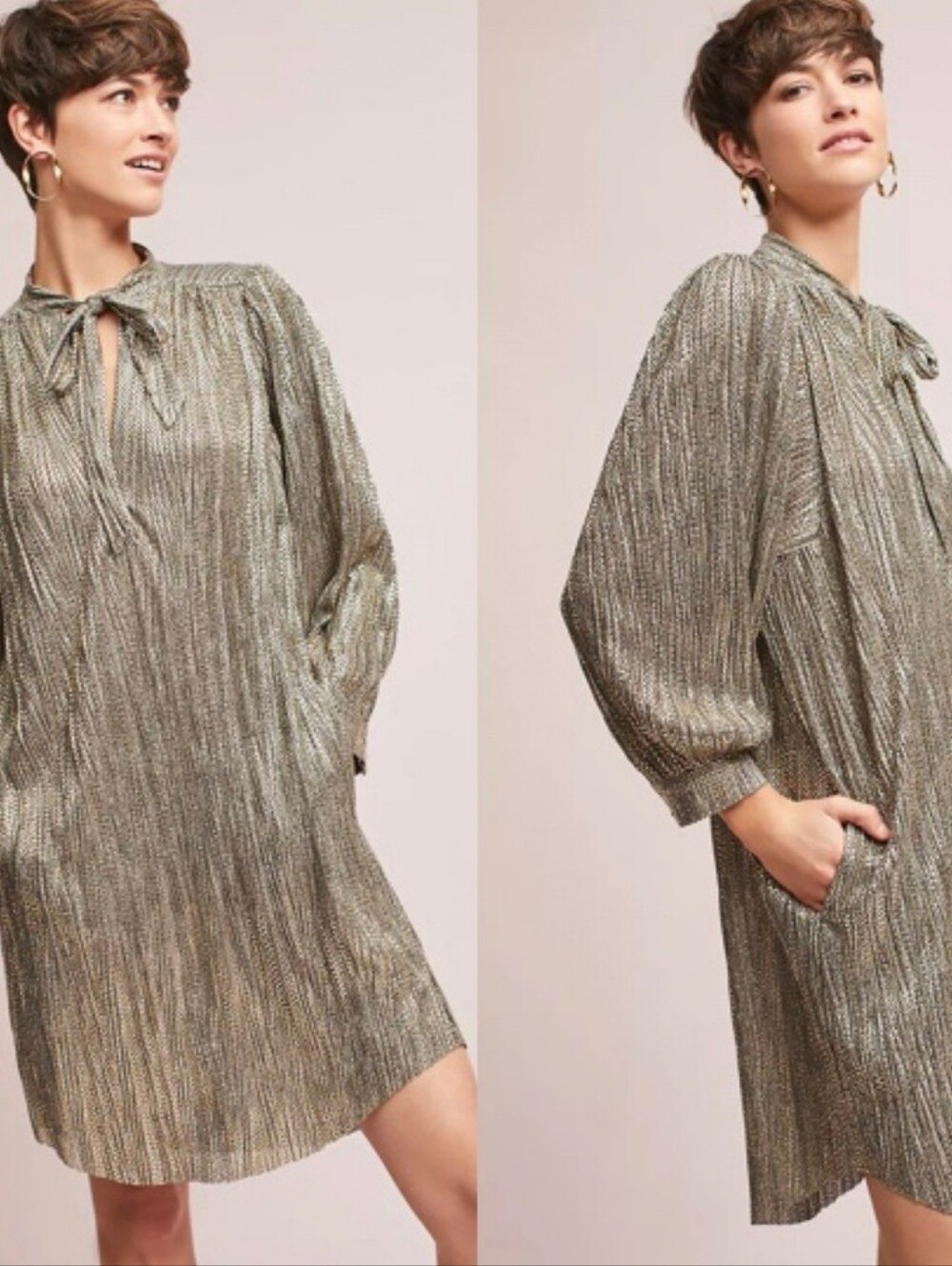 Sabina Musayev Tied Metallic Shimmer Tunic Dress Sz M Party Event
